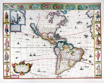 Kort over den vestlige halvkugle i 1626 (farve litho) af John Speed