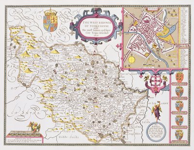 The West Ridinge of Yorkeshyre, graveret af Jodocus Hondius (1563-1612) fra John Speeds 