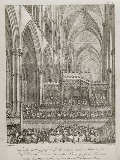 koncert til minde om 25-året for George Frederick Handel (1685-1759) - Udsigt over galleriet forberedt til modtagelsen af deres Majestæter den kongelige familie af John Spilsbury