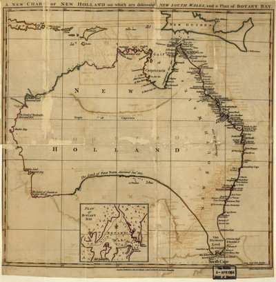 Et nyt kort over New Holland, hvor New South Wale er indtegnet, og en plan for Botany Bay. LOC 00556400 af John Stockdale