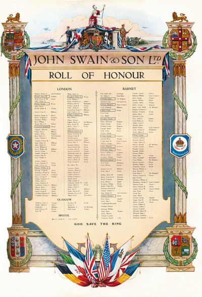 John Swain & Son Ltd. Æresrulle, 1917 af John Swain and Son