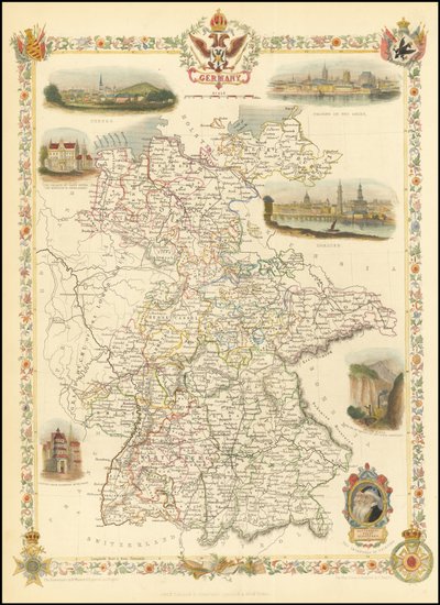 1851 kort over Tyskland af John Tallis