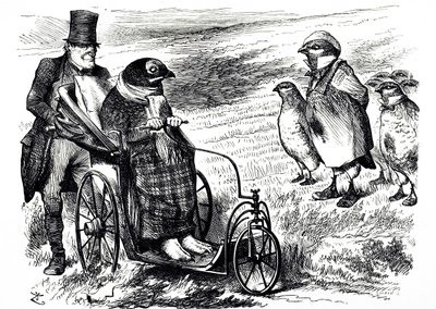 En tegneserie, der kommenterer suspenderingen af Grouse Shooting for at give bestanden mulighed for at genopbygge. Illustreret af John Tenniel (1820-1914), en engelsk illustrator, grafisk humorist og politisk tegneserieskaber af John Tenniel