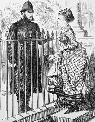 En politimand taler med en ung kvinde af John Tenniel