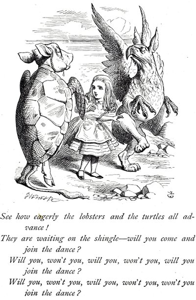 Alice, Mock Turtle and the Gryphon fra Alice