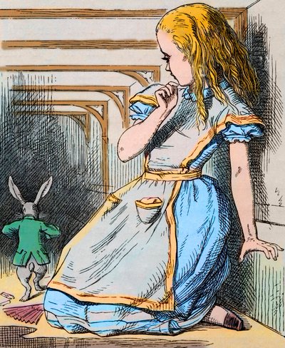 Alice og den hvide kanin. Illustration af John Tenniel fra den første udgave af Lewis Carrolls 