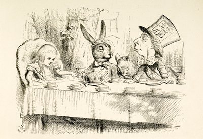 Alice til den gale hattemagers teselskab. af John Tenniel