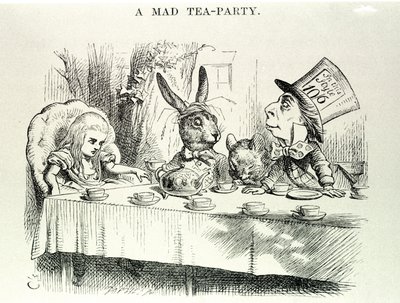 Alice tager Lewis Carrolls "" Alices eventyr i Eventyrland og gennem glasset", illustration af John Tenniel (1820-1914) af John Tenniel