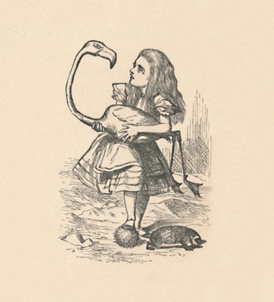 Alice forsøger at spille kroket med en flamingo som en hammer, 1889 af John Tenniel