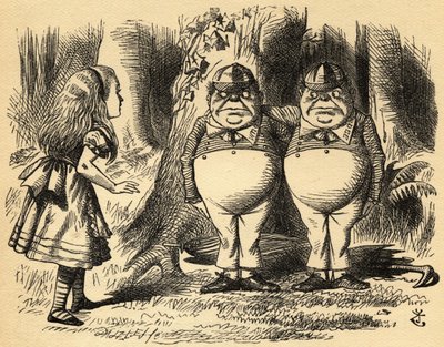 Alice med Tweedledum og Tweedledee. Illustration af Sir John Tenniel af John Tenniel