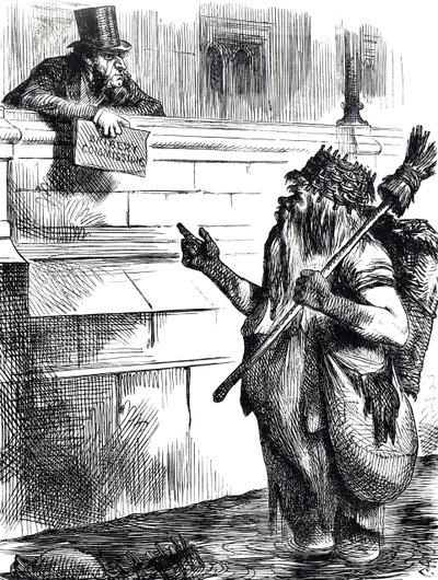 Tegneserie kommenterer Themsens snavs og undersøgelserne af bestikkelse under valgene i Great Yarmouth, Reigate og Lancaster af John Tenniel
