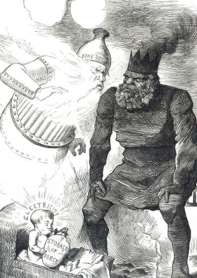 Tegnefilm kommenterer elektricitets barndom af John Tenniel