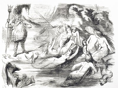 Tegneserie kommenterer det andet forsøg på at lægge Atlantic Telegraph Cable af John Tenniel