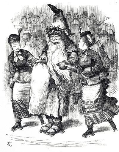Tegneserie, der viser julemandens rulleskøjteløb af John Tenniel