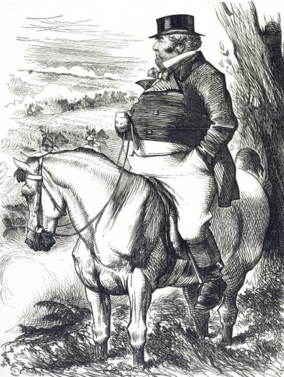 Tegnefilm, der viser John Bull, der ser efterårsmanøvrer af John Tenniel