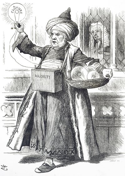Tegnefilm, der viser William Ewart Gladstone som Aladdin af John Tenniel