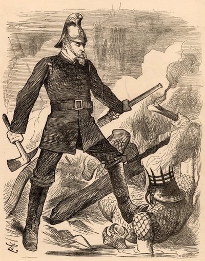 Eyre Massey Shaw bekæmper ild, fra "Punch" London, 20. august 1887 (gravering) af John Tenniel