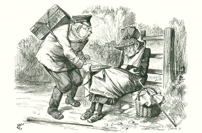Tyskland stjæler Storbritanniens position som verdensledende inden for handel og fremstilling. Tegnefilm af John Tenniel fra Punch, 5. september 1896. af John Tenniel