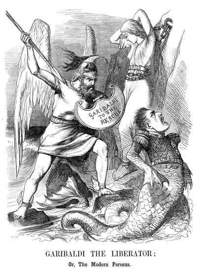 Giuseppe Garibaldi, erobrede Sicilien og Napoli til det nye kongerige Italien, 1860 af John Tenniel