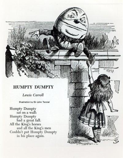 Humpty Dumpty, illustration til børnerimet af Lewis Carroll (1832-98) af John Tenniel