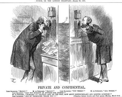 Privat og fortroligt, åbning af den engelsk-franske telefonlinje, 1891 af John Tenniel