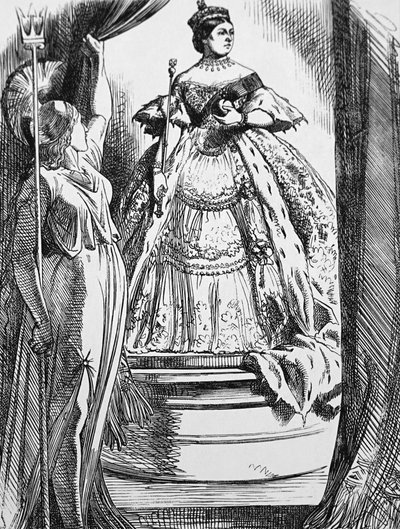 Dronning Victoria bliver opfordret af Britannia til at komme tilbage til verden efter sin lange sorg af John Tenniel