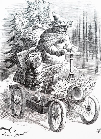 Julemanden ræser gennem sneen. Af John Tenniel (1820-1914), en engelsk illustrator, grafisk humorist og politisk tegneserieskaber af John Tenniel