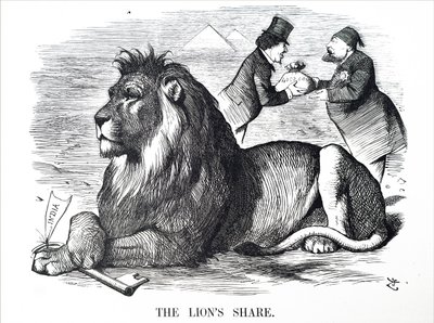 Den britiske regering bemyndiger Rothschilds til at købe aktierne i Suez-kanalen. af John Tenniel