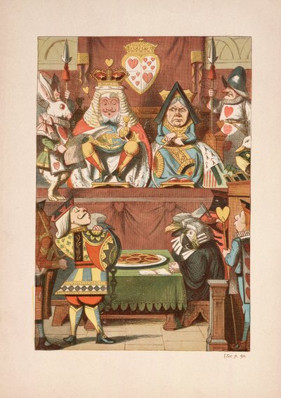 The Trial of the Knove of Hearts, fra Alices Adventures in Wonderland And Through the Looking-Glass And What Alice Found There, af Lewis Carroll (1832 - 98), udgivet 1911 (farvet litografi) af John Tenniel