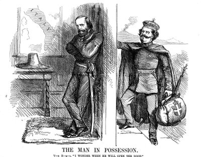 Victor Emmanuel II banker på døren til Napoli, 1861 af John Tenniel