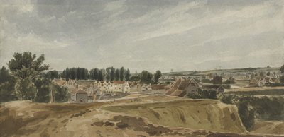 Udsigt nær Bishopsgate Bridge med Cow Tower, ser mod Mousehold (wc på papir) af John Thirtle