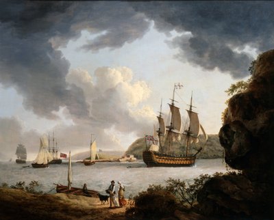 En hvid admirals flagskib i Plymouth Sound af John Thomas Serres