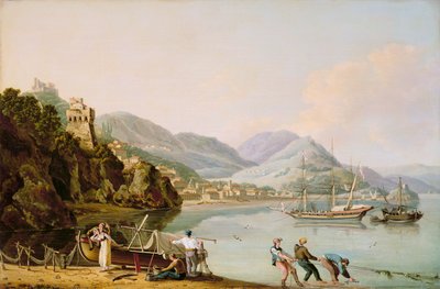 En italiensk havn med en genuesisk Chebec for anker af John Thomas Serres