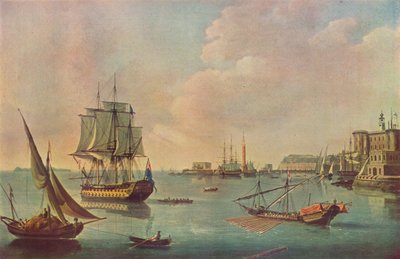 Engelske Men o War i Malta Harbour i Malta Harbour, c1805 af John Thomas Serres