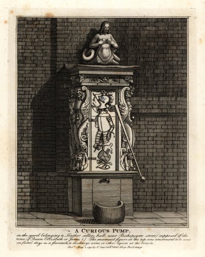 En nysgerrig pumpe i gården til Leathersellers Hall, Bishopsgate Street, London af John Thomas Smith
