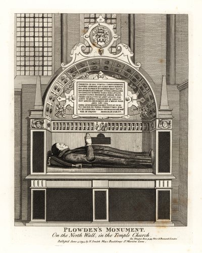 Edmund Plowdens monument på nordvæggen i Tempelkirken af John Thomas Smith