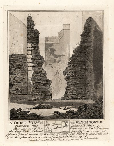 Forfra af Watch Tower eller Barbican i bymuren opdaget nær Ludgate Hill, 1. maj 1792 af John Thomas Smith