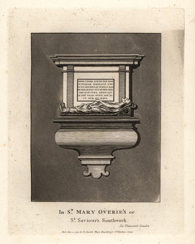 Gravbillede og monument over den ærlige mand William Emerson, død 1575, i St Mary Overie