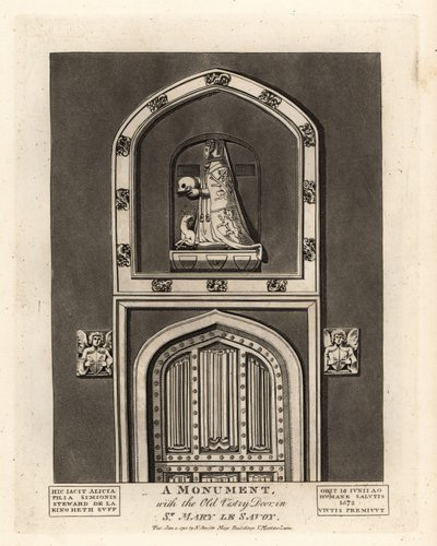 Gravbillede af Alicia, datter af Simon Steward, med den gamle vestrydør i St. Mary le Savoy af John Thomas Smith