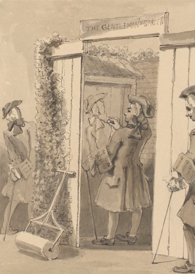 Hogarth, der er ude af sin tid, tegner sin ledsagers figur på døren til et bestemt sted til stor beundring for alle hans venner af John Thomas Smith