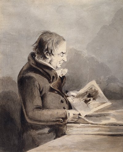 J.M.W. Turner In The British Museum (brunt og gråt blæk vaskes over blyant på hvidt papir) af John Thomas Smith