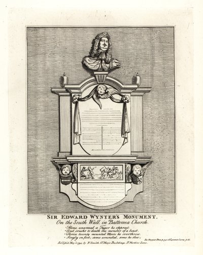 Monument af Sir Edward Wynter, død 1685, på den sydlige mur af St Mary
