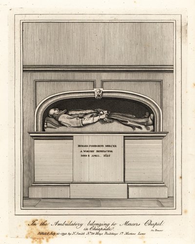 Monument til Richard Fishbourne Mercer, død 1625, i ambulatoriet i Mercers Chapel, Cheapside af John Thomas Smith