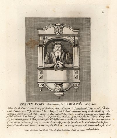Monument til købmand taylor og filantrop Robert Dow i St. Botolphs, Adgate af John Thomas Smith
