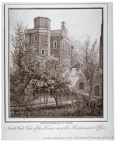 Nordvestudsigt over Jewel Tower, Old Palace Yard, Westminster, London, c1805 af John Thomas Smith