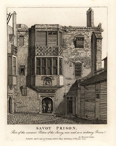 Savoy-fængslet, en del af Savoyens gamle palads, brugt som militærfængsel i det 18. århundrede af John Thomas Smith