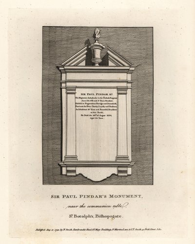 Sir Paul Pindars monument nær nadverbordet i St. Botolphs, Bishopsgate af John Thomas Smith
