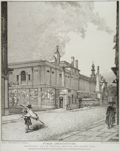 Sydvestlig udsigt over Bethlem Hospital og London Wall, 1814 af John Thomas Smith