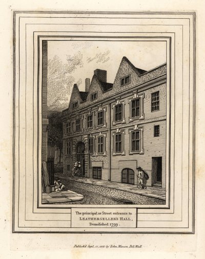Hovedindgangen eller gadeindgangen til Leathersellers Hall, revet ned 1799 af John Thomas Smith