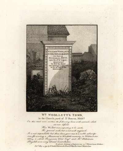 Den kongelige gravør William Woolletts grav, død 1735, på kirkegården i St Pancras, Middlesex af John Thomas Smith